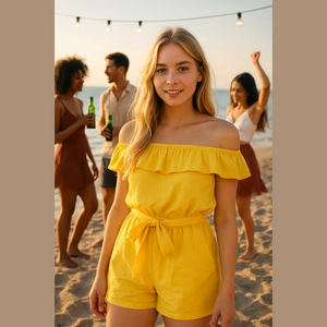 Express yellow/gold off the shoulder romper